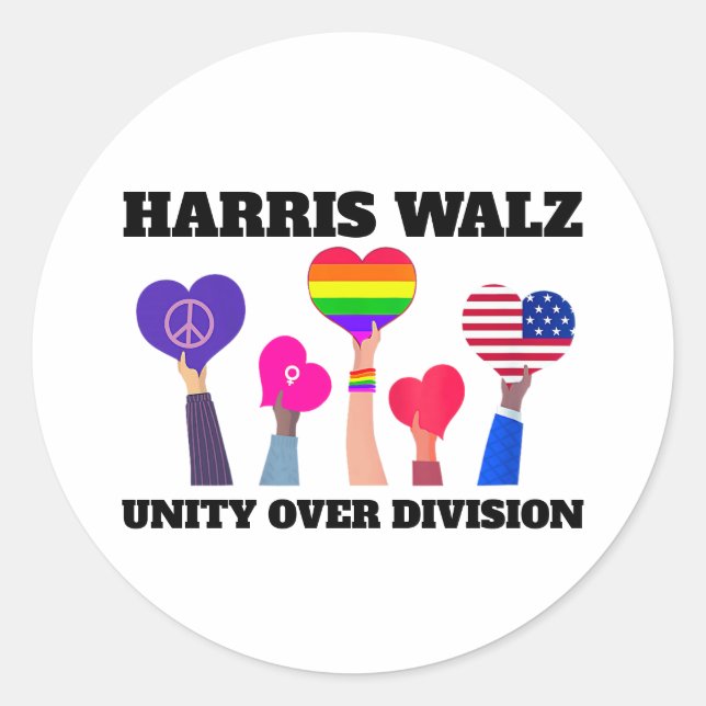 Unity Over Division Kamala Harris Tim Walz Classic Round Sticker (Front)
