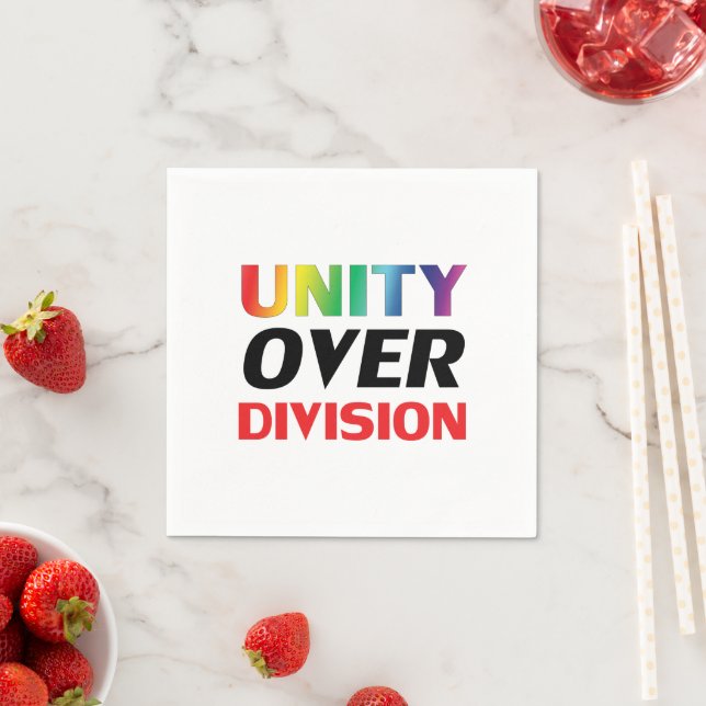 "Unity over Division" pride lgbtq lgbt white paper Napkins (Insitu)