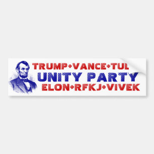 UNITY PARTY Trump Vance Tulsi Elon RFKJ Vivek Bumper Sticker