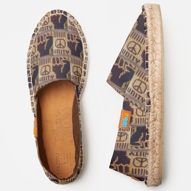 Unity Peace Sign Raise Fist Artisan Crochet Print Espadrilles (Side)