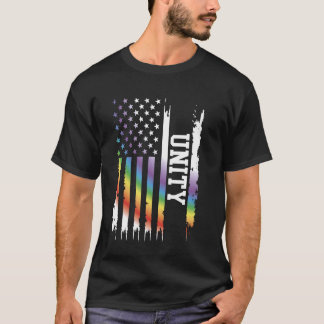Unity United States Distressed Rainbow w US Flag T-Shirt