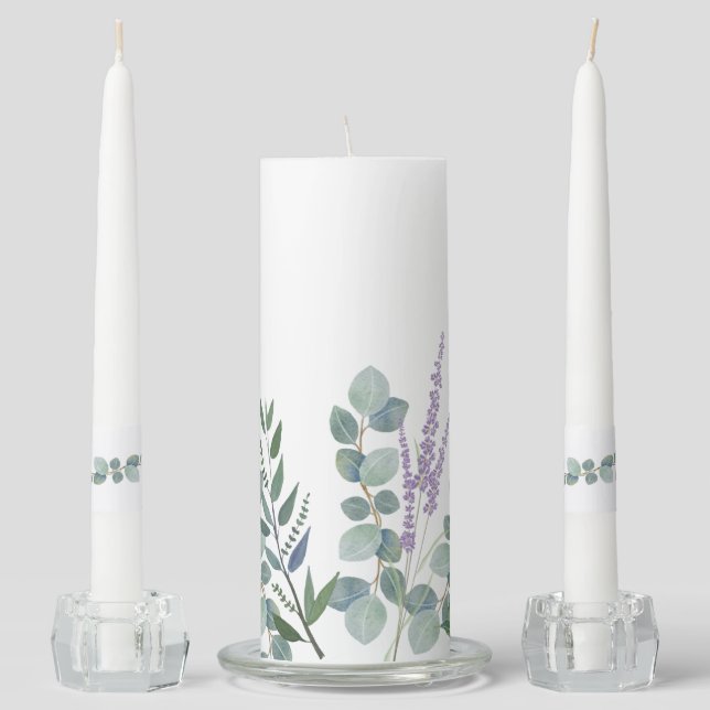 Unity Wedding Candles Botanical Eucalyptus Leaves (Front)