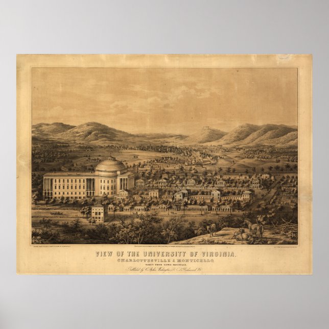 Univ of Virginia 1856 Antique Panoramic Map Poster (Front)
