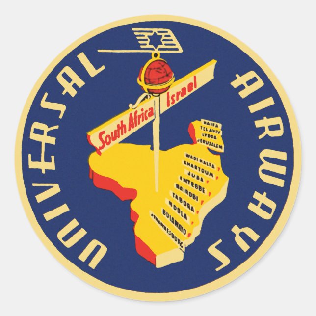 Universal Airways ~ South Africa to Israel Classic Round Sticker (Front)