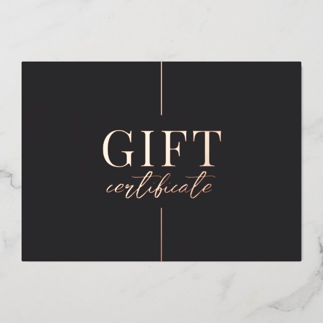 Universal Black Gold Minimalist Gift Certificate Foil Holiday Card (Front)