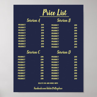 Universal customizable price list. poster