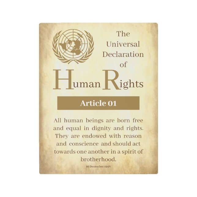 Universal Declaration of Human Rights Article 01 Metal Print (Front)