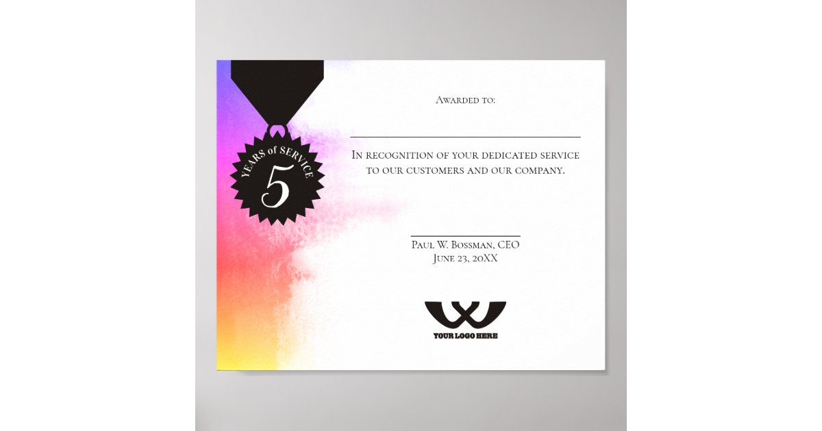 Universal employee anniversary award certificate poster