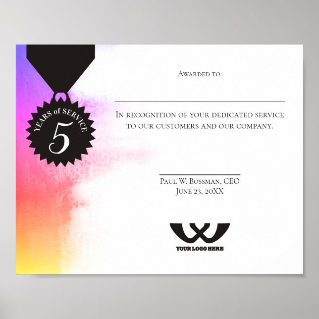 Universal employee anniversary award certificate poster (Front)