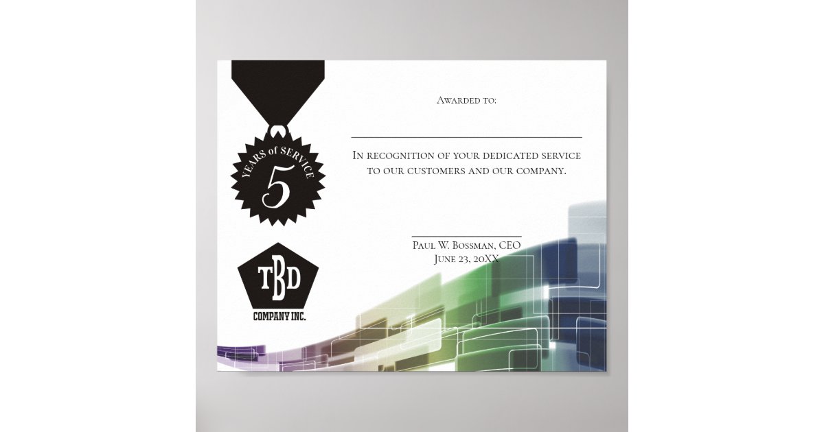 Universal employee anniversary award certificate poster