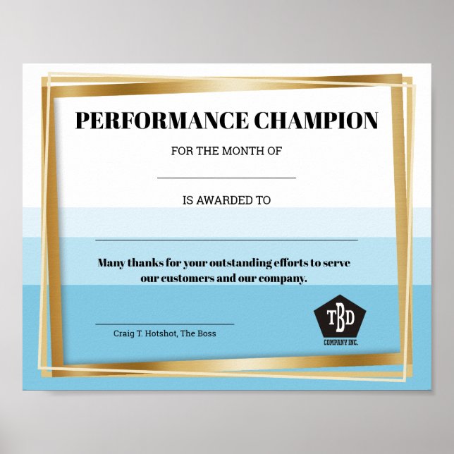 Universal employee recognition award certificate poster (Front)