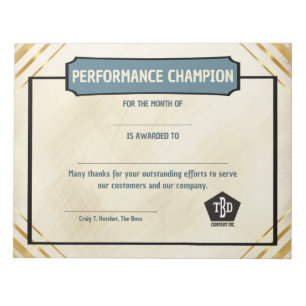 Universal employoee performance award certificates notepad