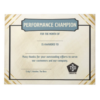 Universal employoee performance award certificates notepad
