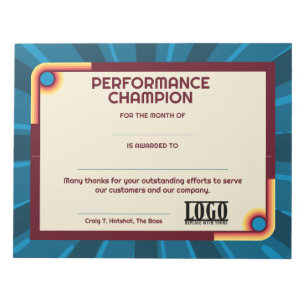 Universal employoee performance award certificates notepad