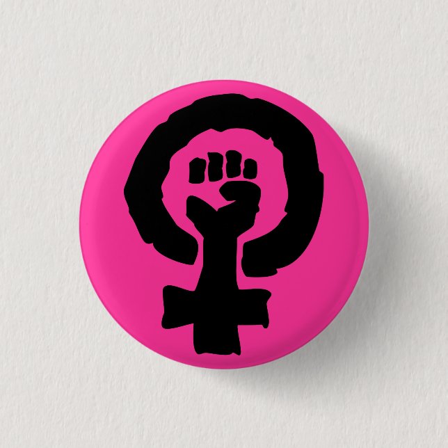 Universal Female symbol Solidarity hand Hot Pink Pinback Button (Front)