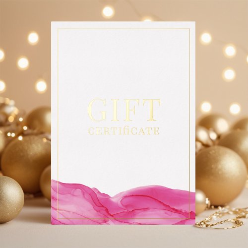 Universal Feminine Gold Pink Ink Gift Certificate Foil Holiday Card