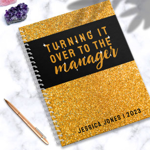 Universal Manager Stylish Gold Glitter Black Notebook