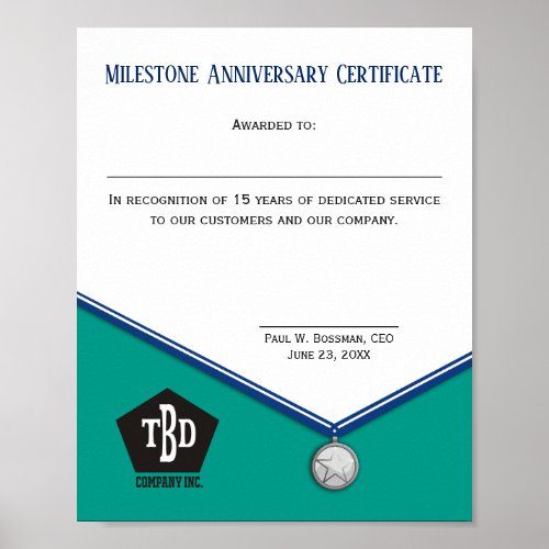 Universal medal employee anniversary certificate poster