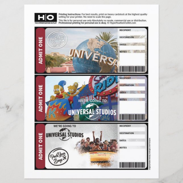 Universal Mock Ticket for Travel and Events (Front)