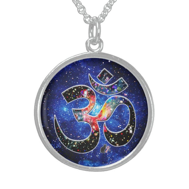 Universal OM Dhyana Sterling Silver Necklace (Front)