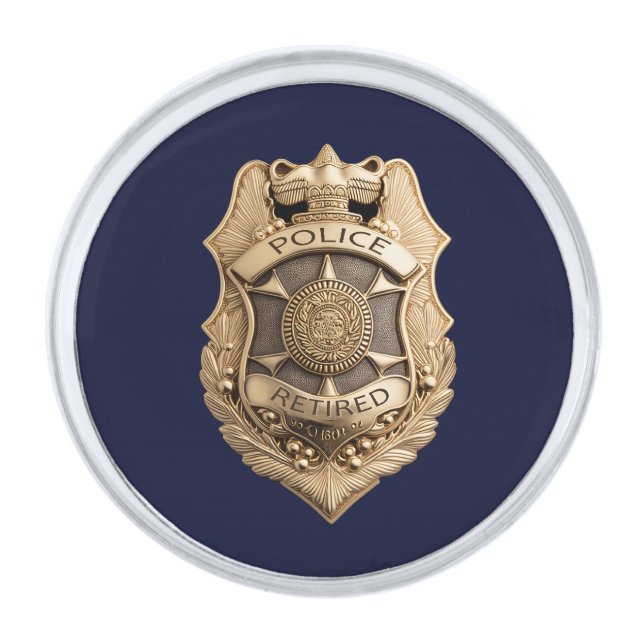 Universal Retired Law Enforcement Police Officer Silver Finish Lapel Pin (Front)