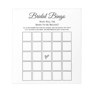 Universal White Bridal Shower Bingo Party Game Notepad