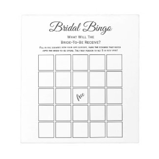 Universal White Bridal Shower Bingo Party Game Notepad