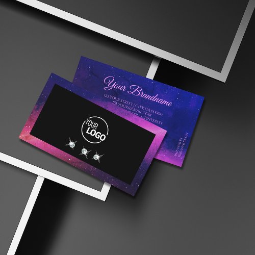 Universe Black Blue Pink Sparkle Diamonds Add Logo Business Card