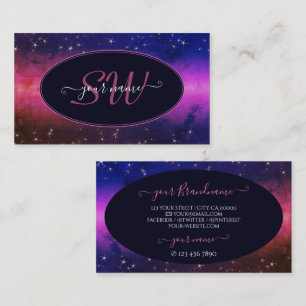Universe Colorful Galaxy Glitter Stars Initials Business Card