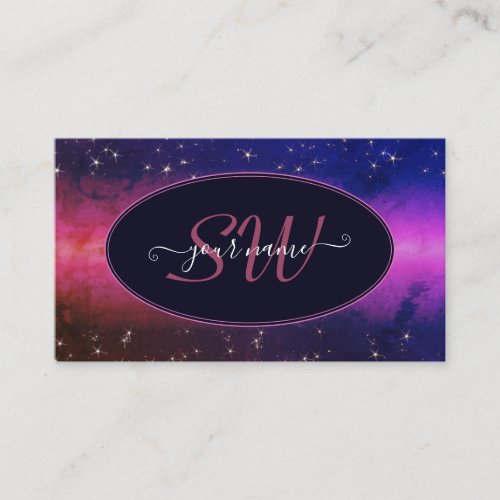 Universe Colorful Galaxy Glitter Stars Initials Business Card