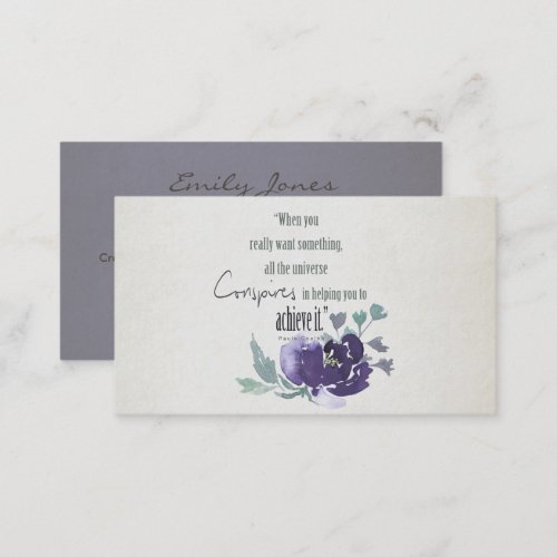 UNIVERSE CONSPIRES YOU TO ACHIEVE INK BLUE FLORAL BUSINESS CARD