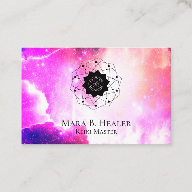 * Universe Cosmic Sacred Geometry Pink Purple Business Card (Front)
