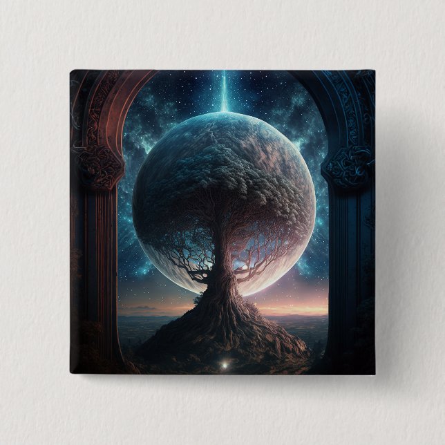 Universe Cosmic Tree Surreal Fantasy Art Button (Front)