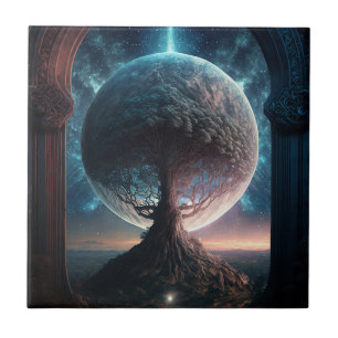 Universe Cosmic Tree Surreal Fantasy Art Ceramic Tile