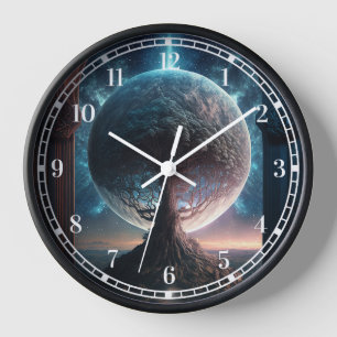 Universe Cosmic Tree Surreal Fantasy Art Clock