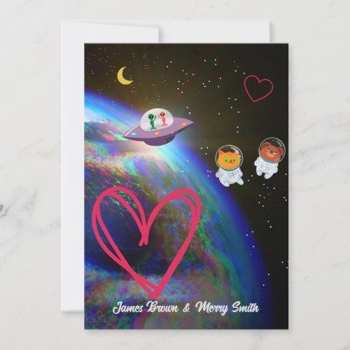 Universe Earth Cosmonauts in Love Wedding Invitation