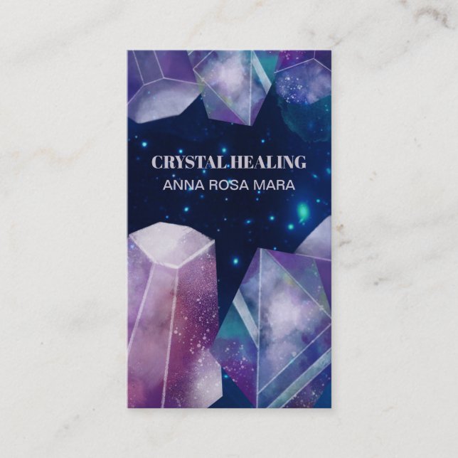 * Universe Gems Cosmos Gemstone Watercolor Crystal Business Card (Front)