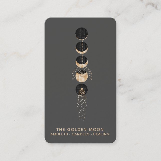 *~* Universe Gold Glitter Moon Phases Cosmic Luna Business Card (Front)