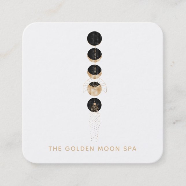 *~* Universe Gold Moon Phases Glitter Cosmic Lunar Square Business Card (Front)