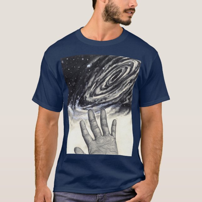 Universe Hand Reaching for the Stars Illustration T-Shirt (Front)