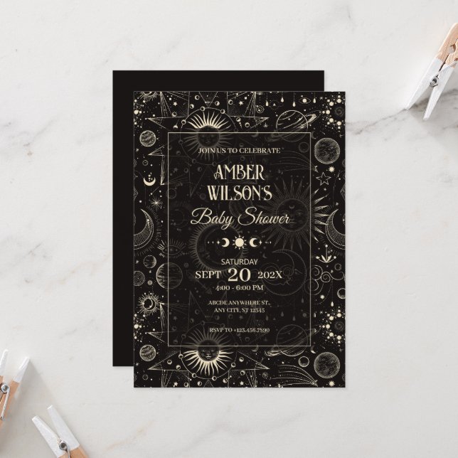 Universe mystical astrologi moon sun baby shower invitation