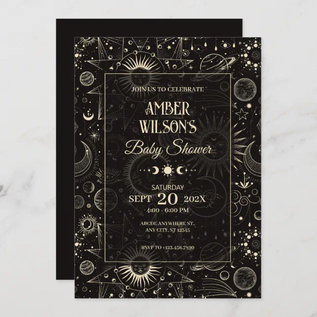 Universe mystical astrologi moon sun baby shower invitation