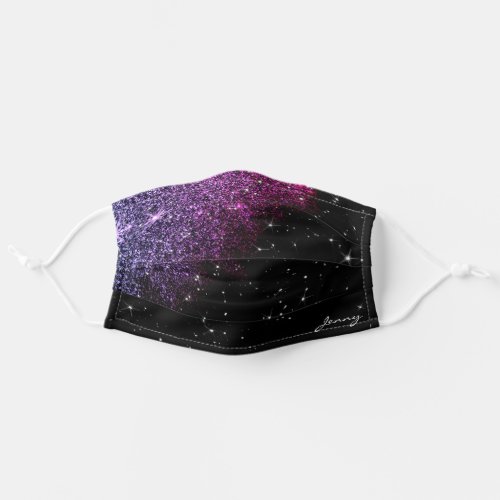 Universe Night Sky Purple Glitter Custom Name Adult Cloth Face Mask