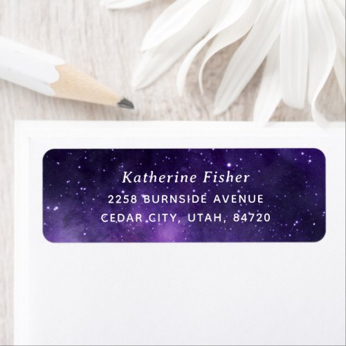 Universe night stars Purple space galaxy wedding Label