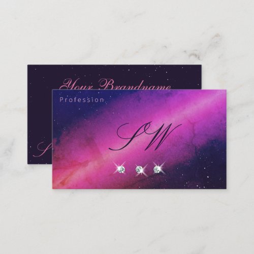 Universe Pink Dark Blue Sparkling Jewels Initials Business Card