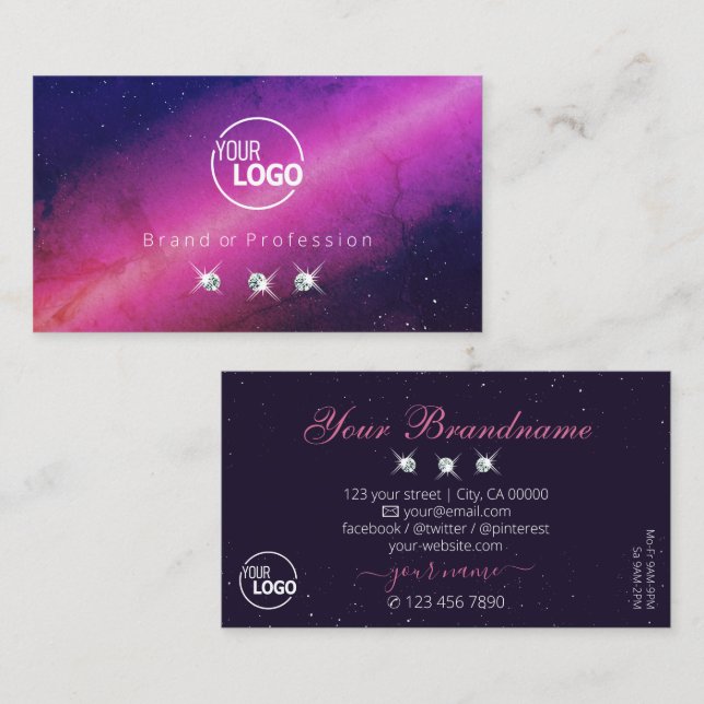 Universe Pink Dark Blue Sparkling Jewels with Logo Business Card (Front/Back)