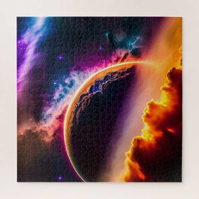 Universe Sky Purple Blue Planets in Outer Space Jigsaw Puzzle (Vertical)