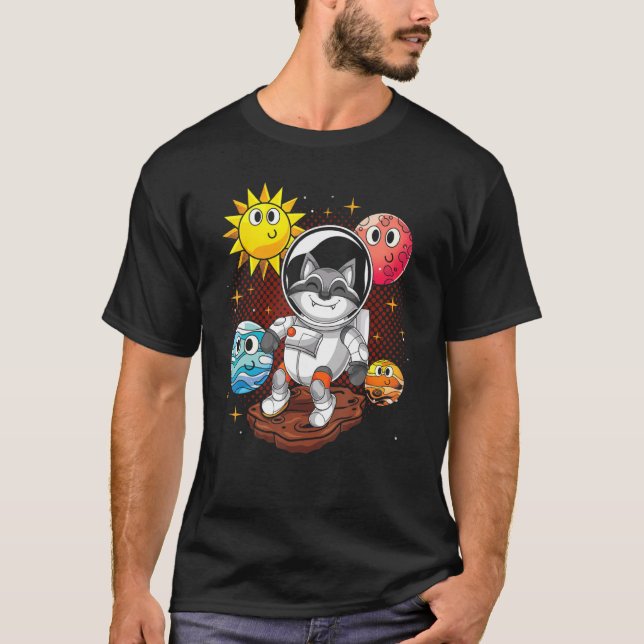 Universe Space Forest Animal Cute Planets Raccoon  T-Shirt (Front)
