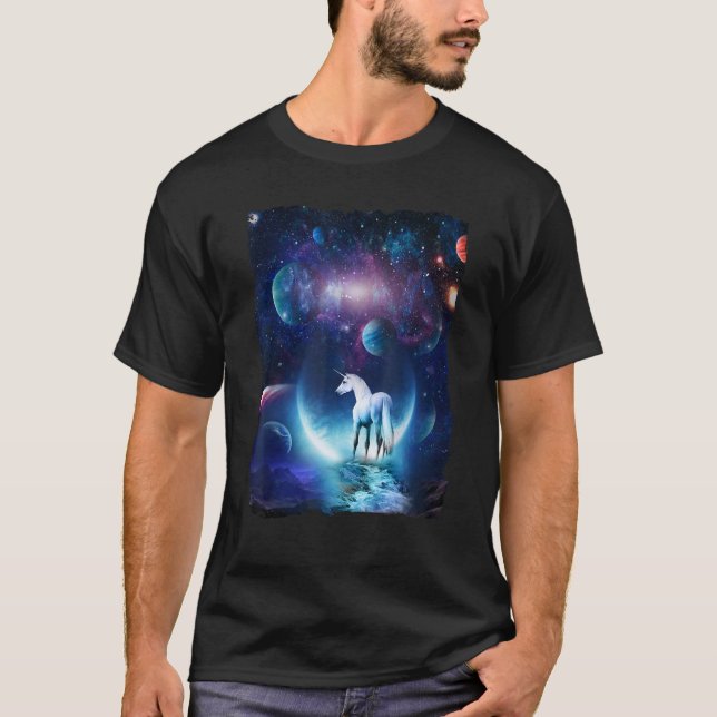 Universe Space Random Galaxy Graphics Unicorn in t T-Shirt (Front)