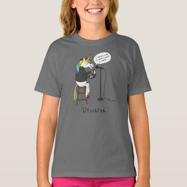Universe Unicorn Poetry Funny Girl's Kid's T-shirt (Front)